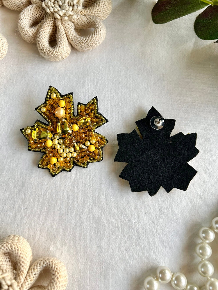 Golden Autumn Leaf Handmade Beaded Earrings