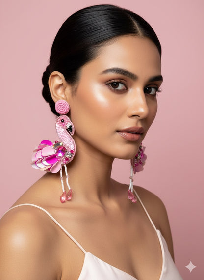 Flamazing Flamingo Bird Handmade Beaded Earrings