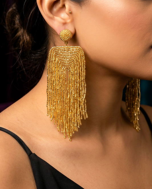 Luxe Gold Handmade Beaded Tassel Earrings