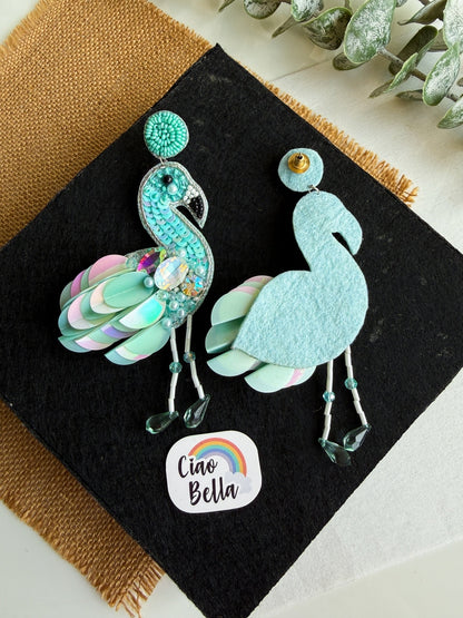 Flamazing Flamingo Ocean Teal Handmade Beaded Bird Earrings