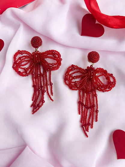 Love Knot Bow Handmade Beaded Earrings