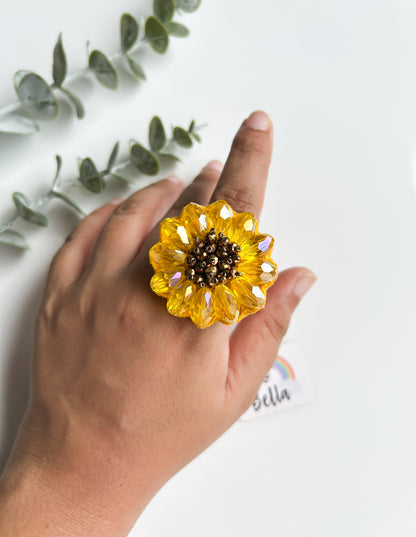 Sparkling Sunflower Handmade Beaded Ring