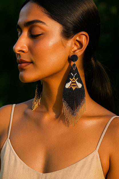 Luna Bee Handmade Beaded Tassel Earrings