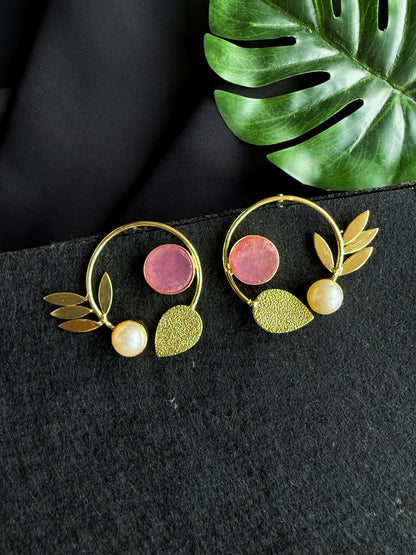 Orelia Dull Pink Stud Handmade Brass Earrings