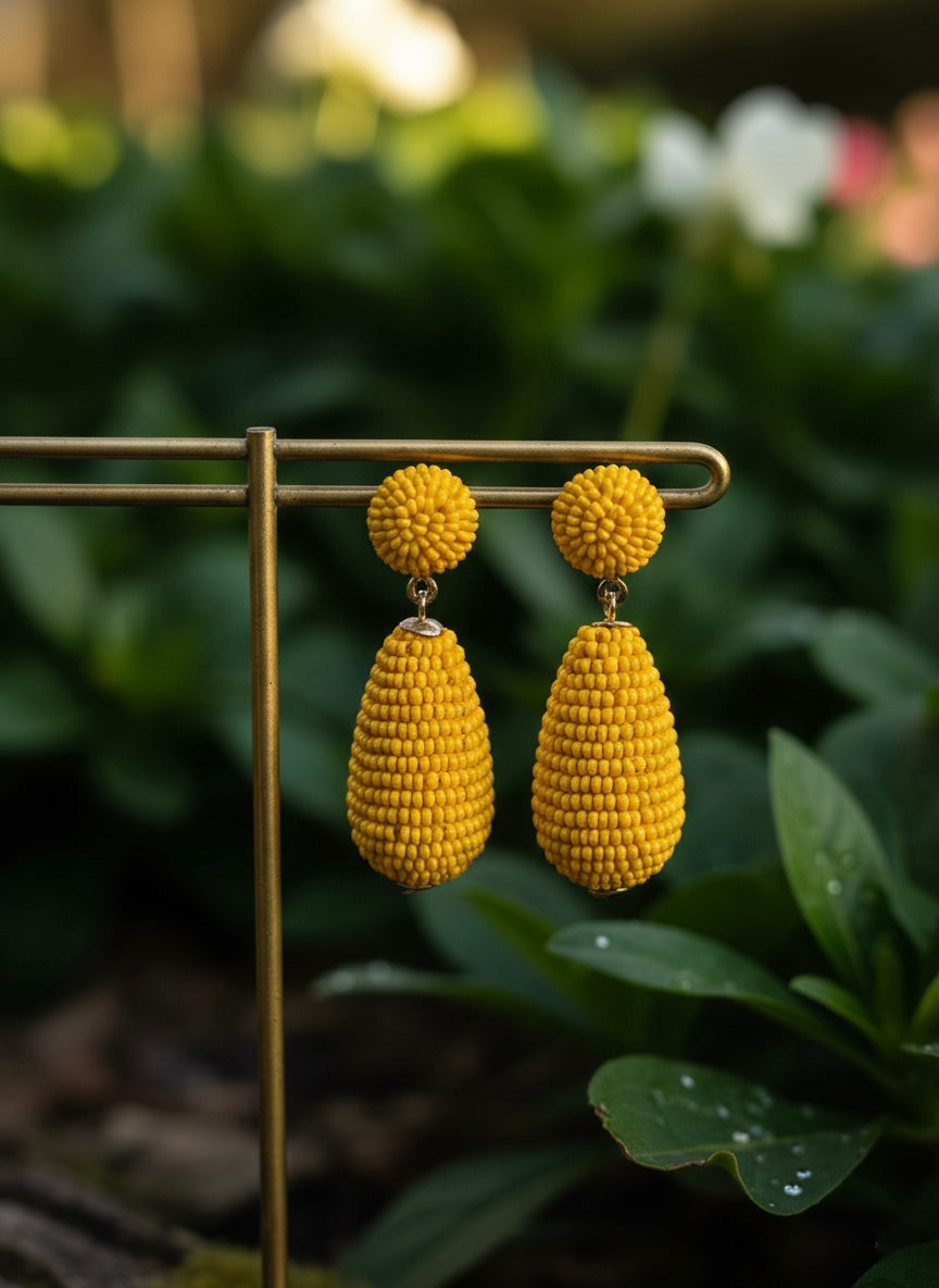 Marigold Drop Handmade Beaded Earrings