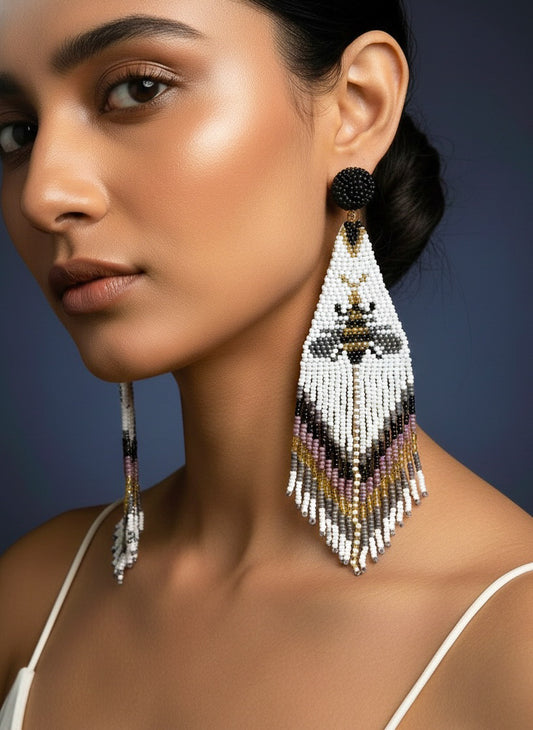 Amber Bee Handmade Beaded Tassel Earrings