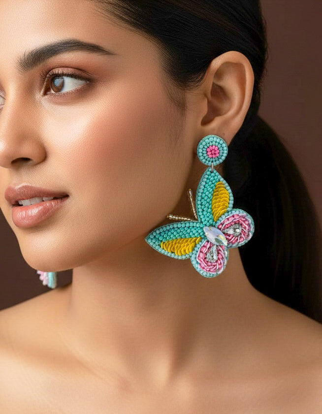 Sun-Kissed Turquoise Handmade Beaded Butterfly Earrings