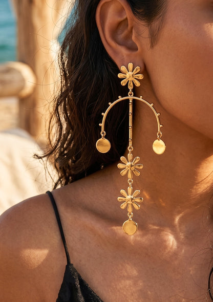 Wildflower Charm Drops Handmade Brass Earrings