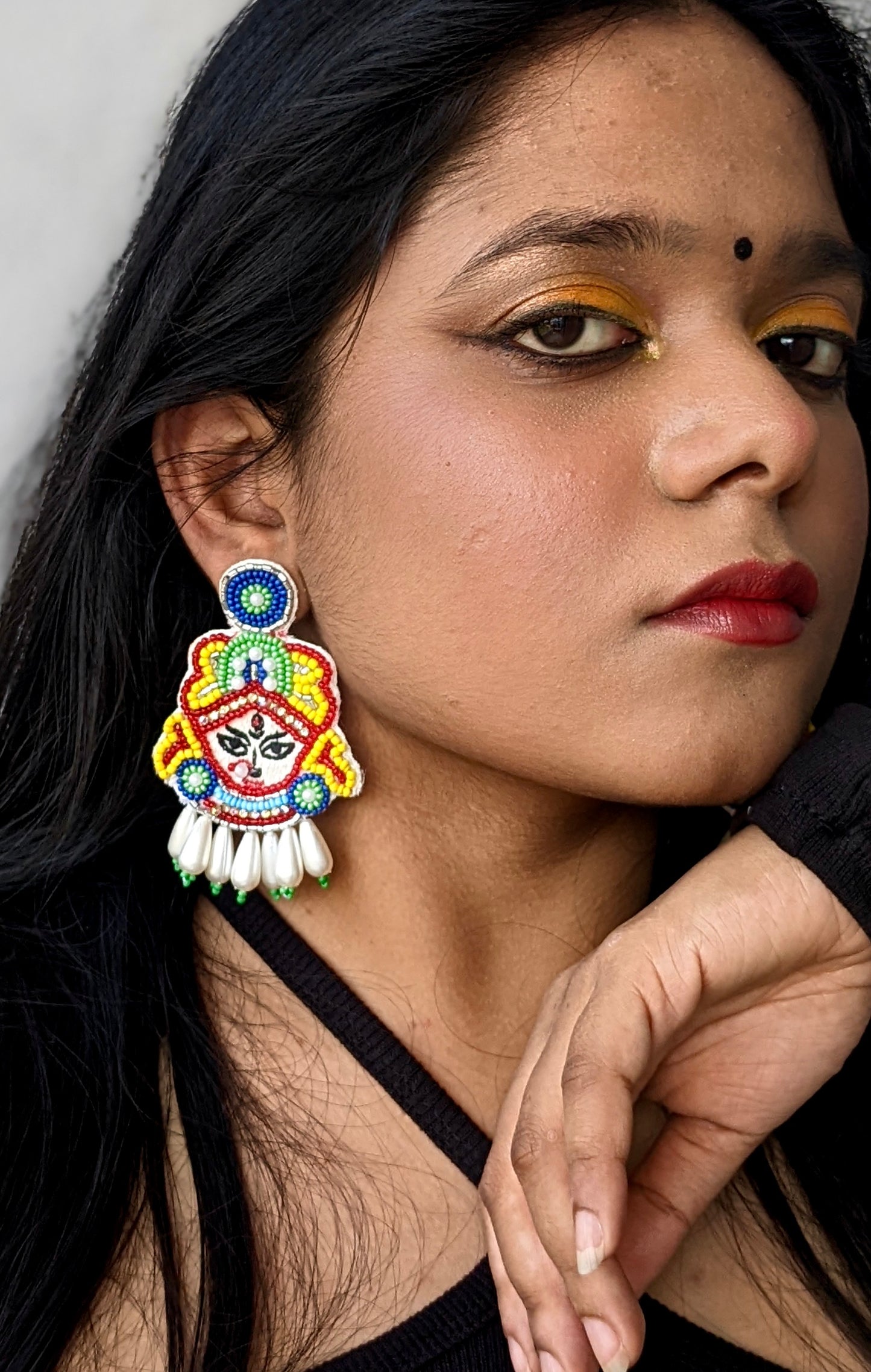 Maa Durga Handmade Beaded Earrings