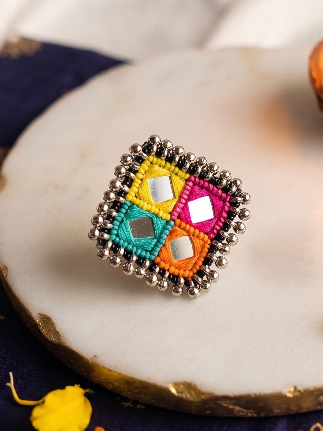 Ranjhana Mirror Handmade Beaded Ring