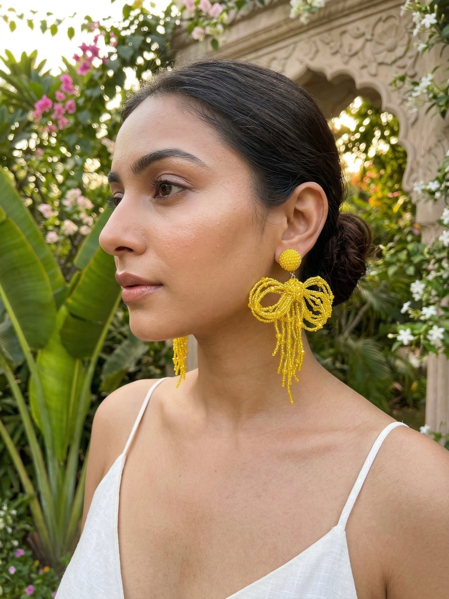 Pookie Bow (Yellow) Handmade Beaded Earrings
