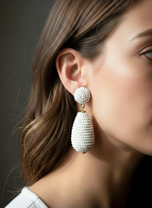 Snow White Drop Handmade Beaded Earrings