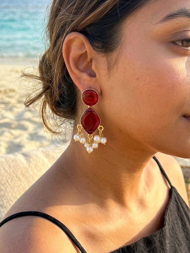 Gem Drop – Red Handmade Brass Earrings