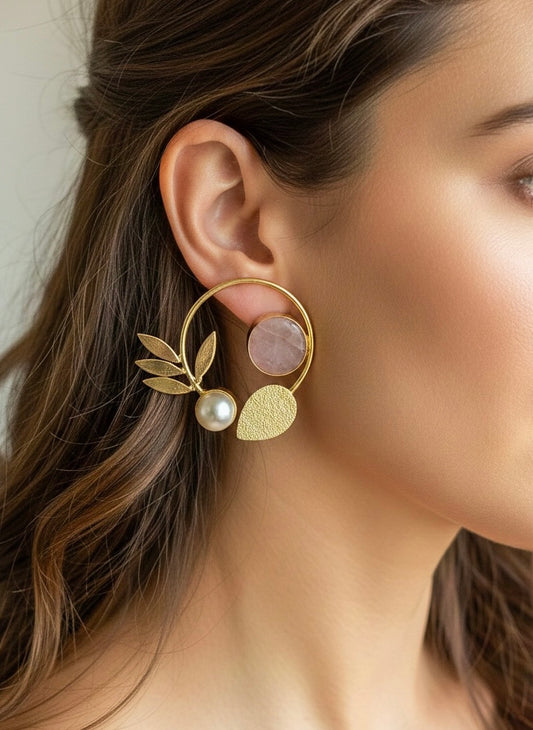 Orelia Blush Pink Stud Handmade Brass Earrings