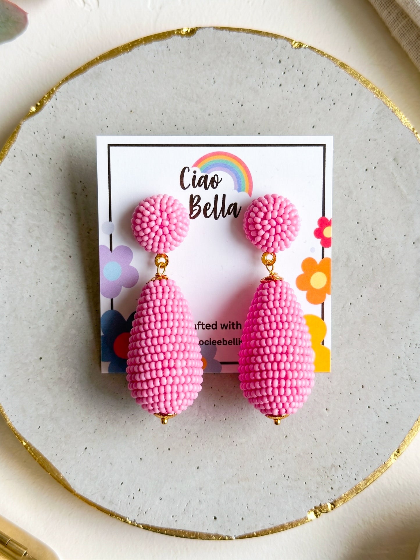 Blush Pink Drop Handmade Beaded Earrings