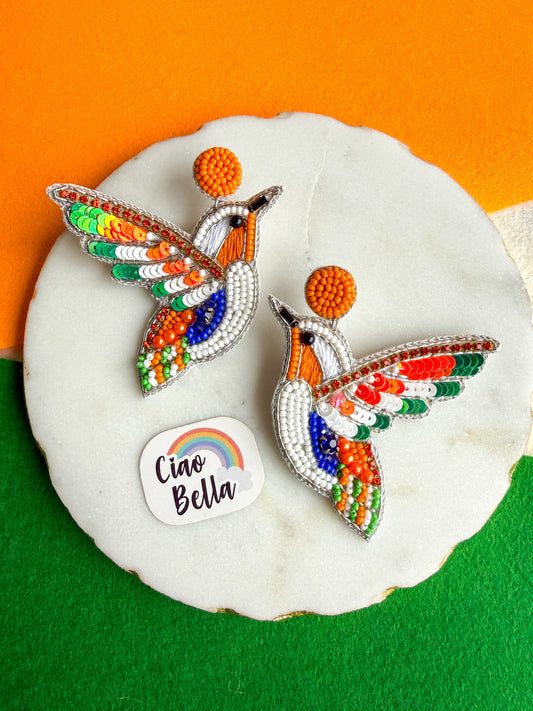 Tiranga Bird Handmade Tricolour Beaded Earrings