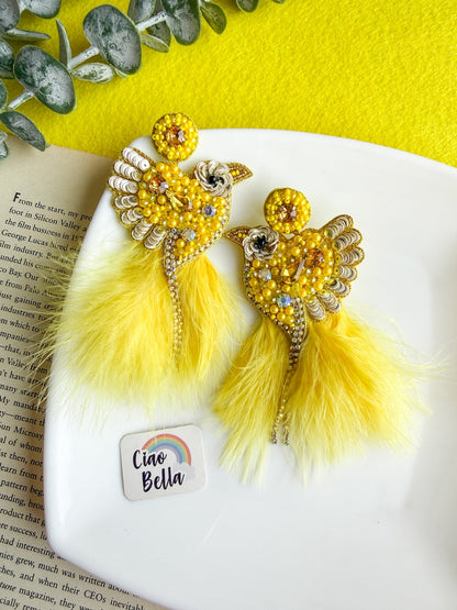 Glamorous Yellow Birdies Handmade Beaded Bird Earrings