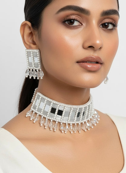 Sitara Silver Handmade Beaded Necklace & Earrings Set