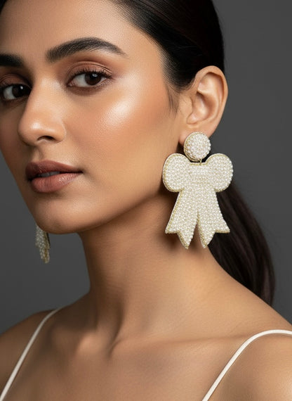 Pookie Pearly Bow Handmade Beaded Earrings
