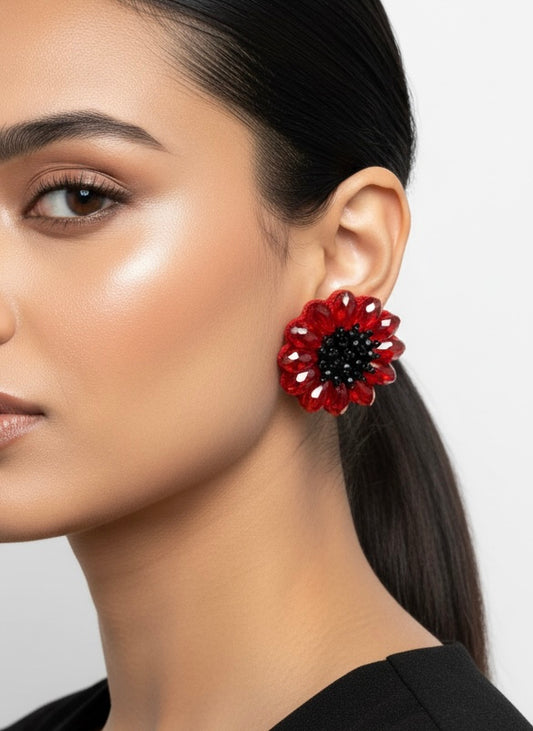 Sparkling Red Poppy Stud Earrings