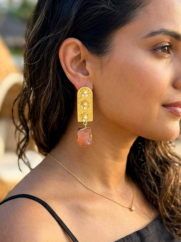 Flora Royale – Coral Handmade Brass Earrings