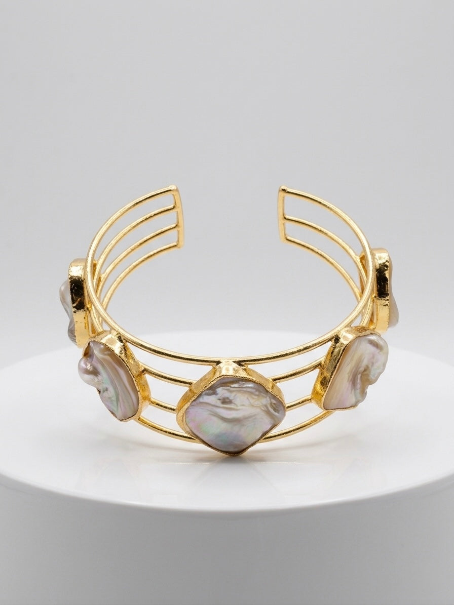 Celestia Mother of Pearl Handmade Brass Cuff Bracelet