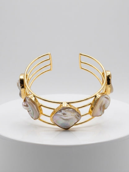 Celestia Mother of Pearl Handmade Brass Cuff Bracelet