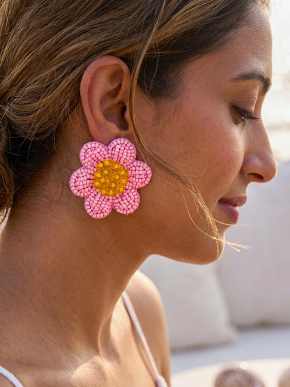 Blush Pink Daisy Stud Handmade Beaded Flower Earrings