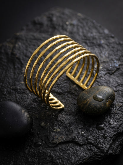 Kira Stripes Brass Cuff Bracelet