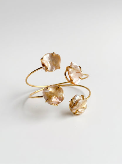 Aurora Mother of Pearl Handmade Brass Cuff Bracelet