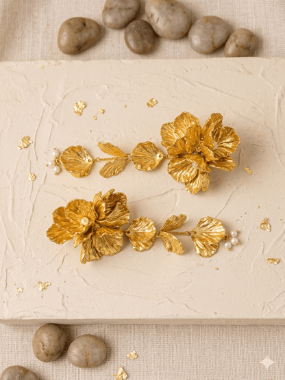 Aurelia Flower Gold Statement Handmade Beaded Earrings
