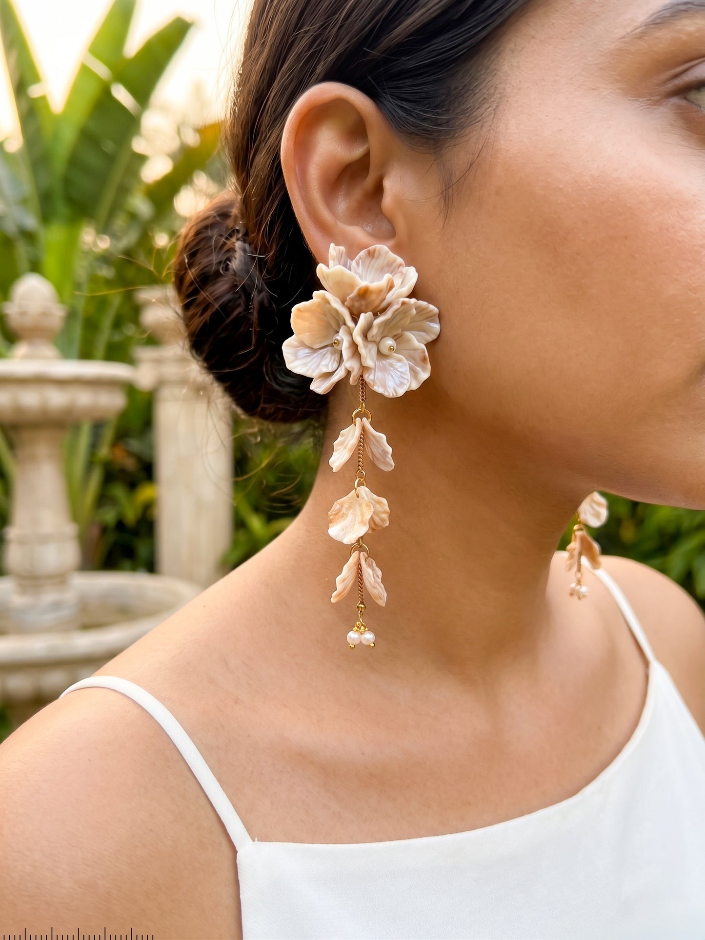 Aurelia Flower Earthy Beige Statement Handmade Beaded Earrings