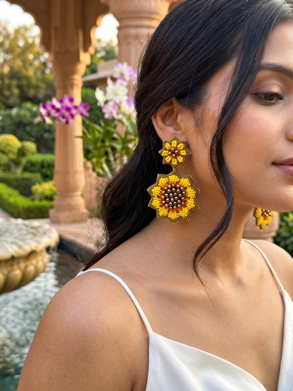 Surajmukhi (Sunflower) Yellow Handmade Beaded Earrings