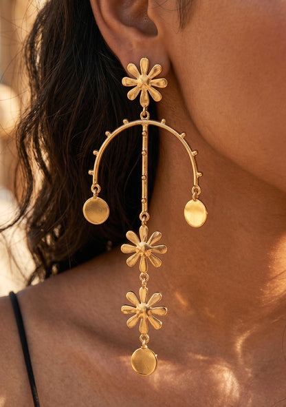 Wildflower Charm Drops Handmade Brass Earrings