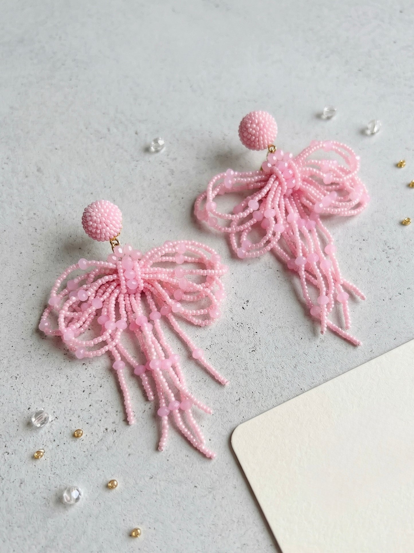 Pookie Bow (Baby Pink) Handmade Beaded Earrings