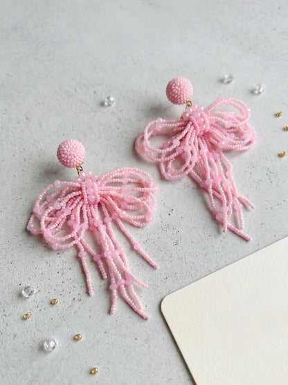 Pookie Bow (Baby Pink) Handmade Beaded Earrings
