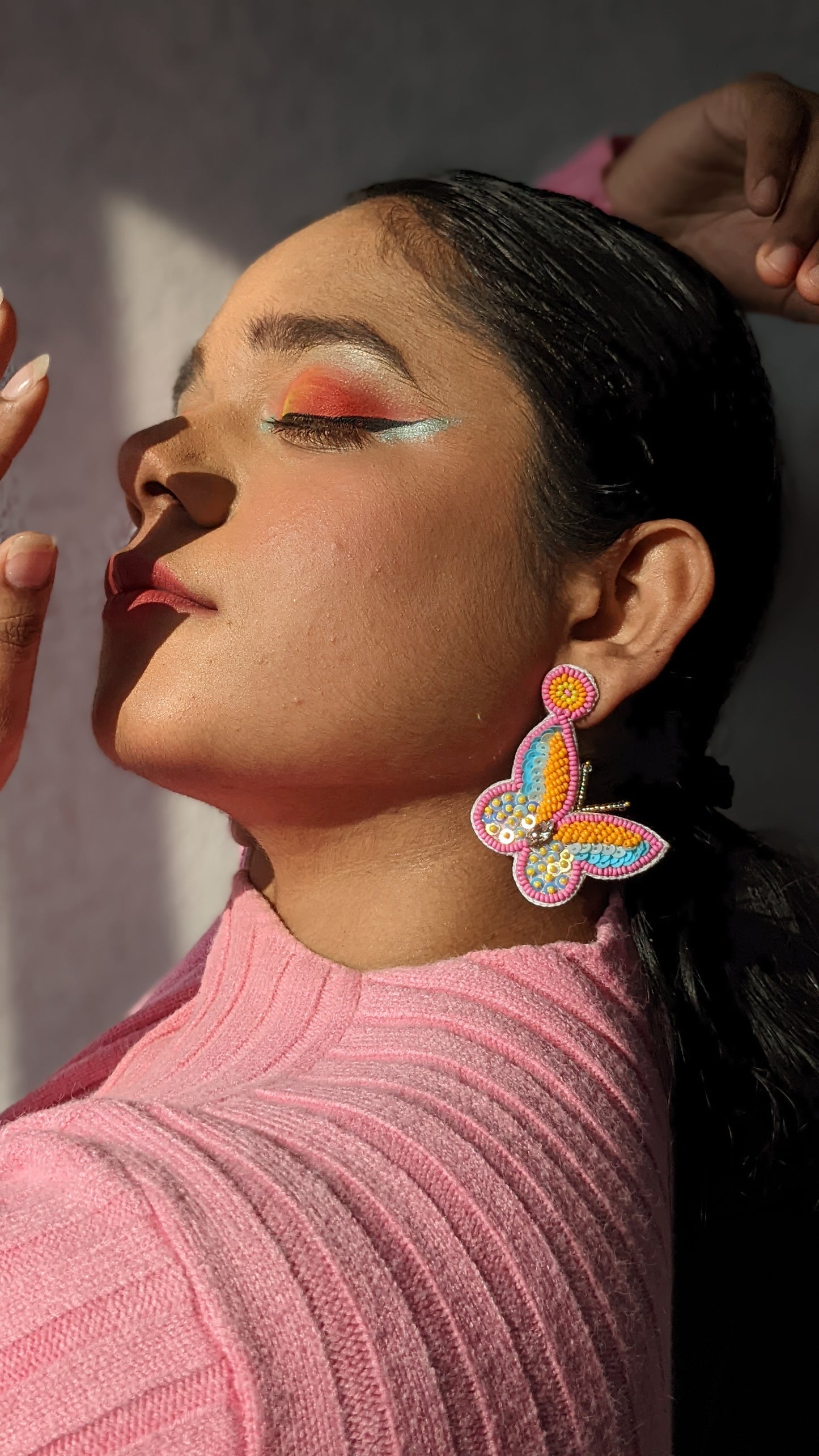 Sun-Kissed Pink Handmade Beaded Butterfly Earrings