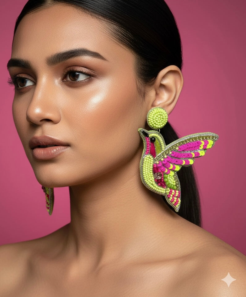 Humming Bird Handmade Beaded Earrings
