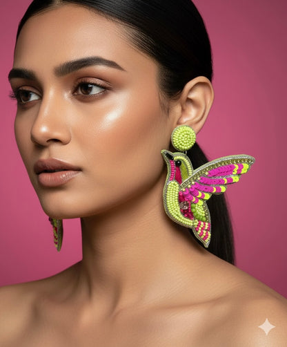 Humming Bird Handmade Beaded Earrings