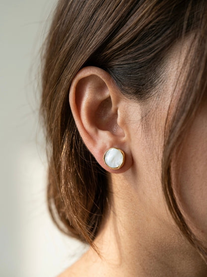 Opaline Natural Stone Handmade Brass Stud Earrings