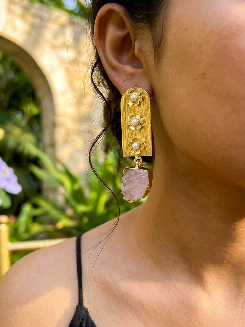 Flora Royale – Blush Pink Handmade Brass Earrings