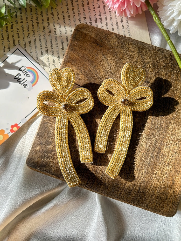 Glam Bow (Gold) Handmade Beaded Earrings