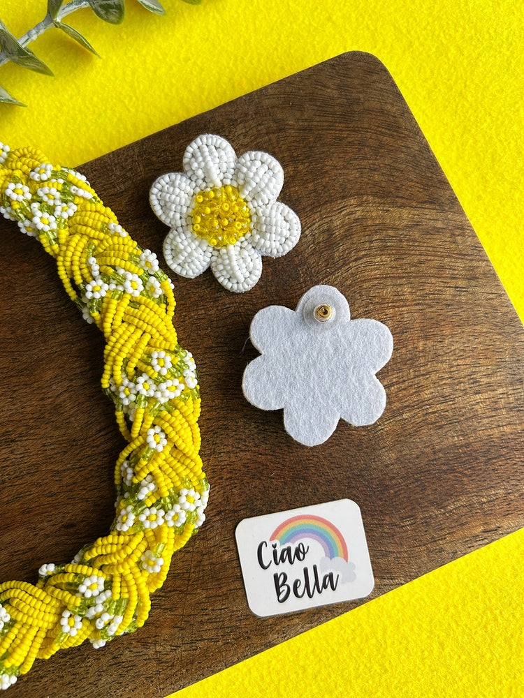 Luxe Flora Yellow Handmade Beaded Necklace + Earrings Set