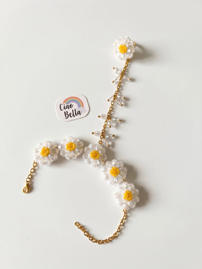 Sparkling White Daisy Handmade Beaded Hathphool (Single Hand)
