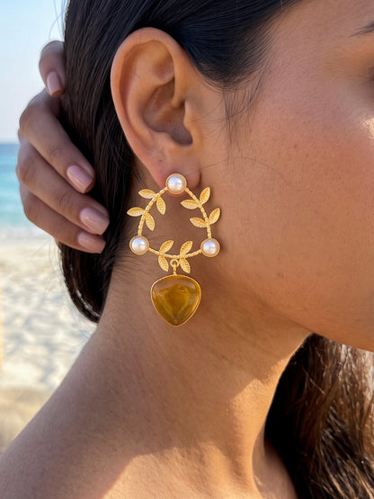 Olivia Yellow Drop Handmade Brass Earrings