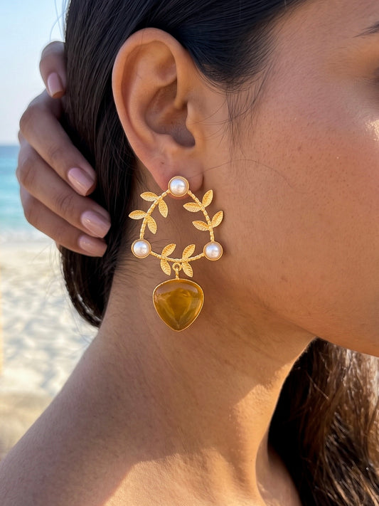 Olivia Yellow Drop Handmade Brass Earrings