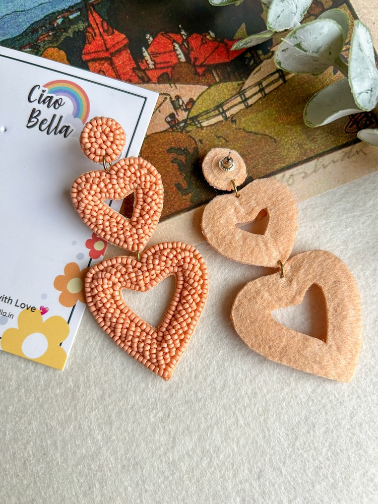 Peach Love Heart Earrings