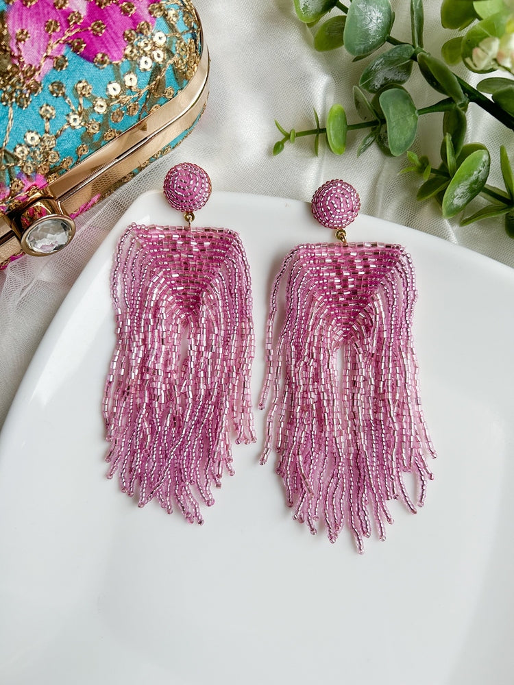 Luxe Blush Pink Handmade Beaded Tassel Earrings