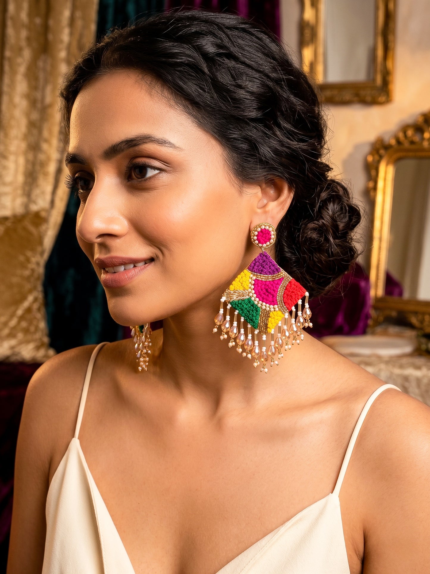 Rainbow Rangoli Handmade Beaded Earrings
