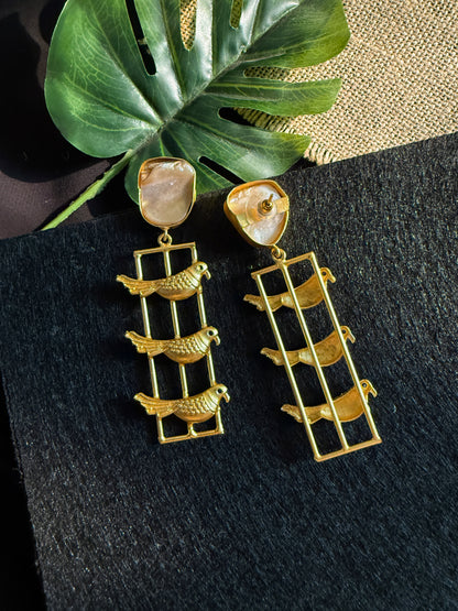 Vanya Bird Pearl Handmade Brass Earrings